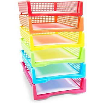 6 Rainbow Classroom Turn In Trays, Plastic Storage Baskets, 12.75*9.75*2.75 inch