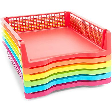 6 Rainbow Classroom Turn In Trays, Plastic Storage Baskets, 12.75*9.75*2.75 inch
