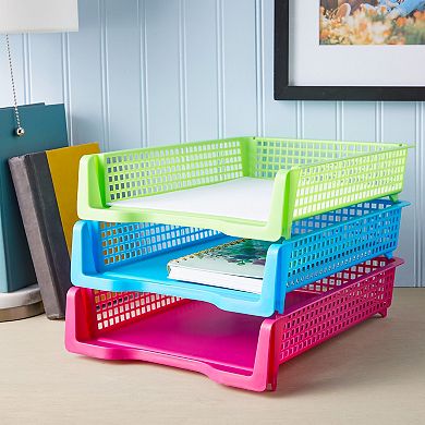 6 Rainbow Classroom Turn In Trays, Plastic Storage Baskets, 12.75*9.75*2.75 inch
