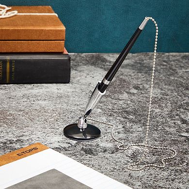 3 Pack Desk Pen With Chain For Business, Security Pen Holder (0.5mm) Black