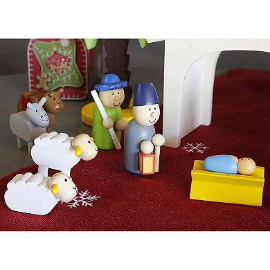 Blue Panda 15-Piece Kids Nativity Set, Wooden Christmas Nativity Scene and Playset Figures for Kids and Children Aged 3 and Older