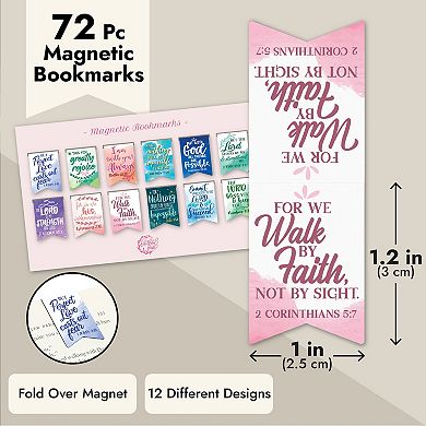 72 Pieces Christian Magnetic Bookmarks for Women, 12 Watercolor Designs, 1 x 1"