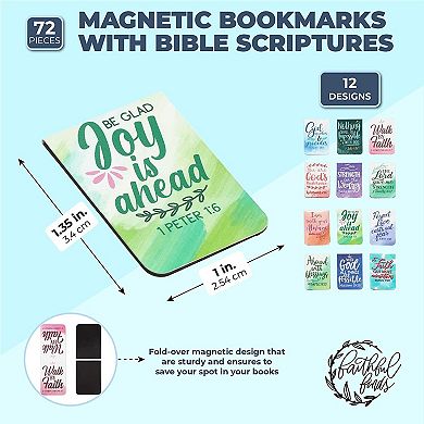 72 Pieces Christian Magnetic Bookmarks for Women, Small Religious Scripture Bible Verse Magnets, 12 Watercolor Designs (1 x 1 In)