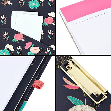 Floral Clipboard Folio with Notepad, Low Profile Clip and Interior Storage Pocket, Cute Clipfolio Business Folder (13 x 9 In)
