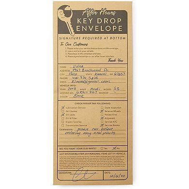Key Drop Envelopes for After Hours Box, Car Mechanics (4.12 x 9.5 In, 200 Pack)