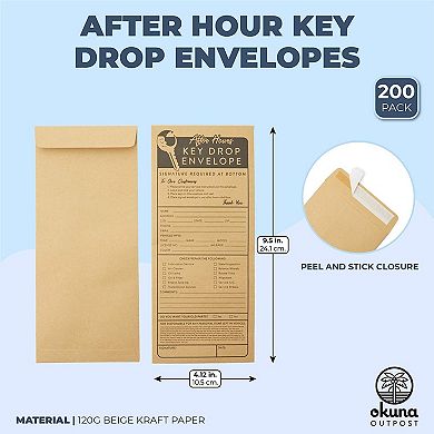 Key Drop Envelopes for After Hours Box, Car Mechanics (4.12 x 9.5 In, 200 Pack)