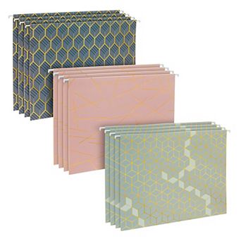 12 Pack Hanging File Folders Letter Size 1/5 Cut Tab, Decorative Geometrics