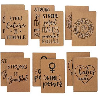 12 Pack 6 Designs Junkie Women Empowerment Kraft Journals, 40 Lined Notebooks