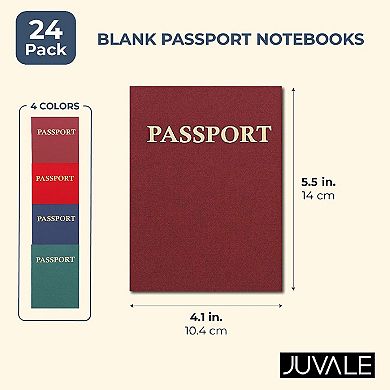 24 Pack Blank Passport Notebook for Kids, 4.1 x 5.6 Inches