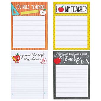 4-Pack Lined Notepads for Teacher Appreciation Gifts, School, 4 Designs, 4x5 in