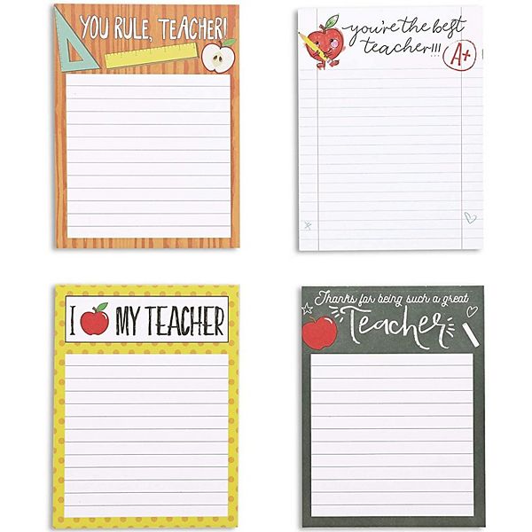 4 Pack Lined Notepads, Teacher Appreciation Gifts (4 Designs, 4 x 5.2 In)