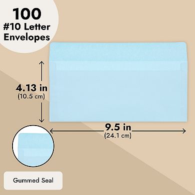 100 Pack #10 Light Blue Business Envelopes For Invitations, 4 1/8 X 9 1/2 In