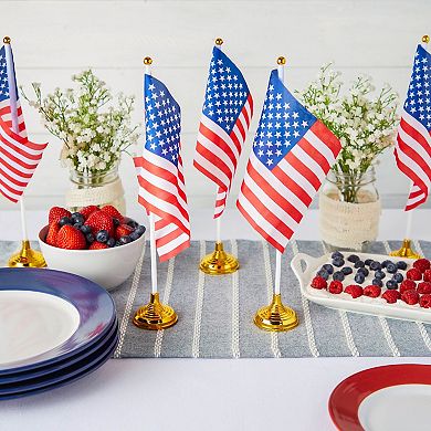 12 Pack Patriotic Mini American Flags with Stands for 4th of July Party, 8x5 in