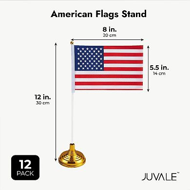 12 Pack Patriotic Mini American Flags with Stands for 4th of July Party, 8x5 in