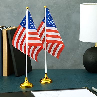 12 Pack Patriotic Mini American Flags with Stands for 4th of July Party, 8x5 in