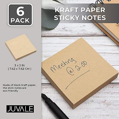 6 Pack Kraft Paper Sticky Notes, Self-Adhesive Memo Notepad Set, 100 Sheets Per Pad (3 x 3 In)