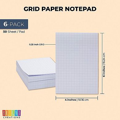 Grid Paper Sticky Notes, 50 Sheets Writing Notepad (4 x 6 in, 6 Pack)