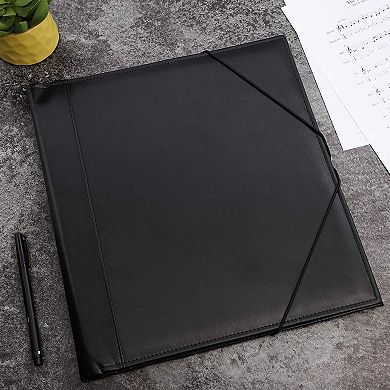 Music Sheet Folder 2 Pockets Paper Closure with Elastic Band 12.6"x 13.7" Black