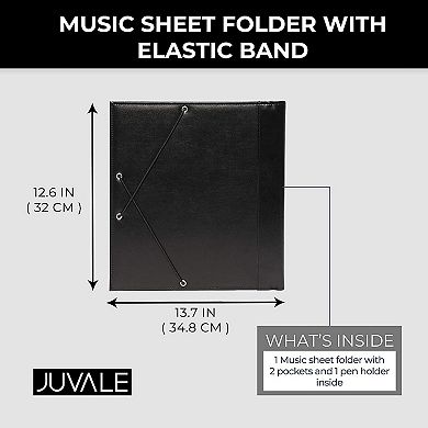 Music Sheet Folder 2 Pockets Paper Closure with Elastic Band 12.6"x 13.7" Black