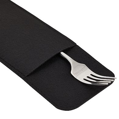 Felt Table Placemats Set of 8 for Dining Table and Kitchen Decor with Drink Coasters and Cutlery Pouches (Black, 24 Pieces)