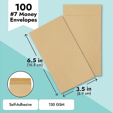 100-Pack #7 Money Envelopes for Banks, Cash, Coins, and Budgeting, 3.5 x 6.5 In