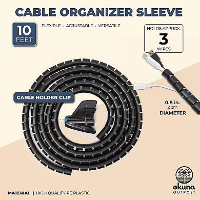 0.8-Inch Cable Organizer Sleeve for Wires and Cords (10 Feet, Black)