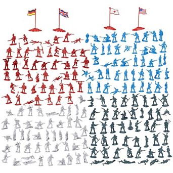 Military Figures Set with Flags, World War II Toy Soldiers (4 Colors, 200 Pieces)