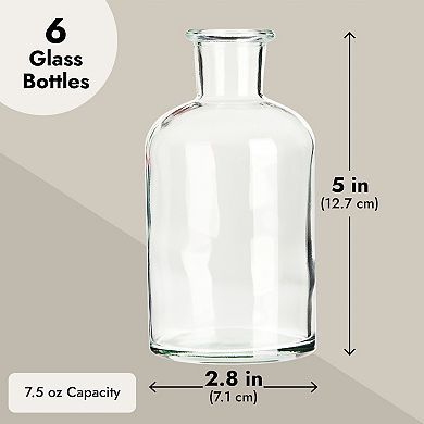 6 Pack Amber Glass Bud Vases for Flowers, Wedding Decor, 7.5 oz, Clear