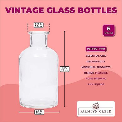 6 Pack Amber Glass Bud Vases for Flowers, Wedding Decor, 7.5 oz, Clear