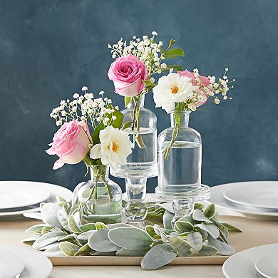 6 Pack Amber Glass Bud Vases for Flowers, Wedding Decor, 7.5 oz, Clear