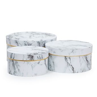 Round Gift Boxes with Lids, White Marble Cardboard Box Set, 3 Assorted Sizes