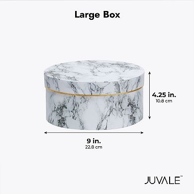 Round Gift Boxes with Lids, White Marble Cardboard Box Set, 3 Assorted Sizes