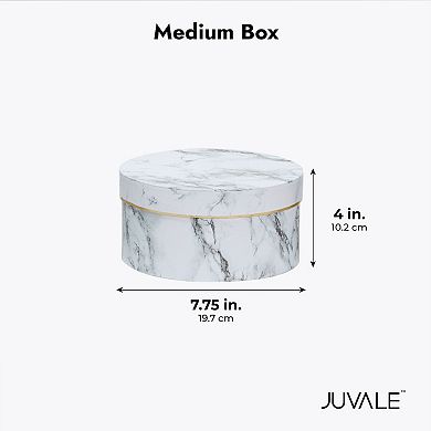 Round Gift Boxes with Lids, White Marble Cardboard Box Set, 3 Assorted Sizes
