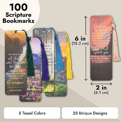 100 Pack Christian Bookmarks with Religious Scriptures, Bible Verse Book Markers (6 x 2 In)