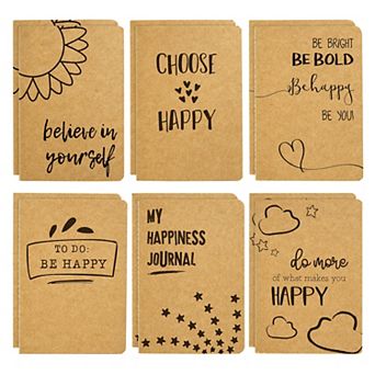 12 Pack Happiness-themed Journals Bulk Set, Kraft Paper Notebooks, 4 X 5.75 In
