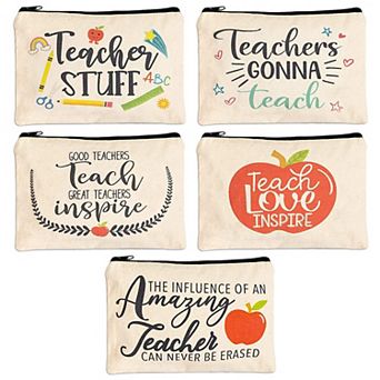 Pencil Pouches with Zipper, Appreciation, Cosmetic Bags, Makeup Pouch, Stationery, Toiletry Case, 5 Festive Designs, 9 x 6 in (5 Pack)
