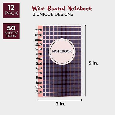 12 Pack Small Spiral Bound Pocket Sized Notebook with 50 Lined Pages, 3x5 In