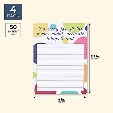 4 Pack Funny Notepads for Coworkers Gifts, To Do Task Lists for Sarcastic Humor Office Supplies, 50 Lined Sheets per Snarky Pad (4 x 5 In)