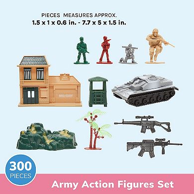 300 Piece Plastic Army Men Toy Soldiers for Boys with Military Figures, Tanks, Planes, Flags, Accessories