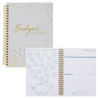 Budget Tracker Notebook, Hardcover Monthly Expense Journal Planner (8.5" x 6", Gold Foil Dots)