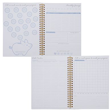 Budget Tracker Notebook, Hardcover Monthly Expense Journal Planner (8.5" x 6", Gold Foil Dots)