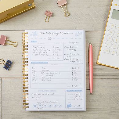 Budget Tracker Notebook, Hardcover Monthly Expense Journal Planner (8.5" x 6", Gold Foil Dots)