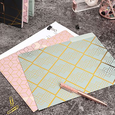 12 Pack Decorative File Folders with Gold Foil Geometrical Accents, 11.5x9.5 in