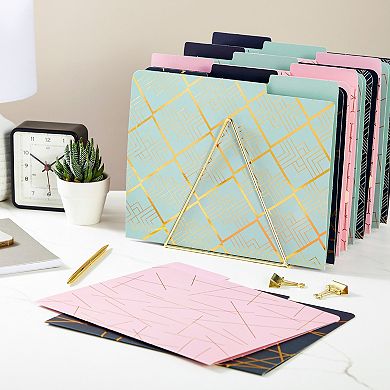 12 Pack Decorative File Folders with Gold Foil Geometrical Accents, 11.5x9.5 in