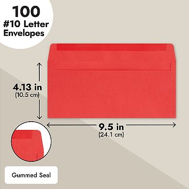 100-pack #10 Red Business Envelopes For Mailing Letters, 4 1/8 X 9 1/2 In
