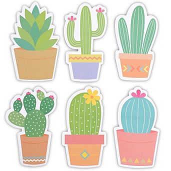 6 Pack Assorted Cactus Sticky Notes, Succulent Notepads for Teachers, 2.75x4.5"