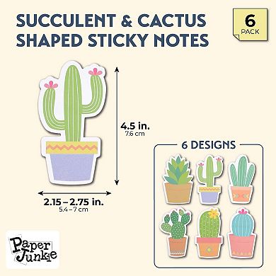 6 Pack Cactus Sticky Notes, Succulent Note Pad for Stationery Supplies, Teacher Appreciation Gifts (6 Designs, 2.75 x 4.5 In)