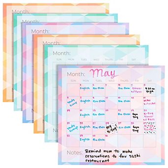 6-Pack Adhesive Blank Monthly Dry Erase Wall Calendar, 3 Colors, 13.75x12.8 in