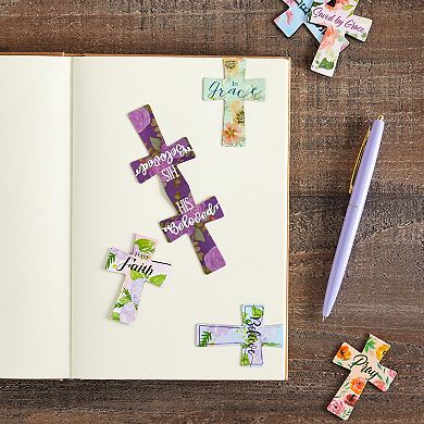 24 Pack Christian Magnetic Bookmarks, Floral Cross Bookmarks, Religious Magnet Book Page Markers (12 Designs)