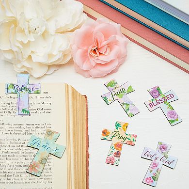 24 Pack Christian Magnetic Bookmarks, Floral Cross Bookmarks, Religious Magnet Book Page Markers (12 Designs)